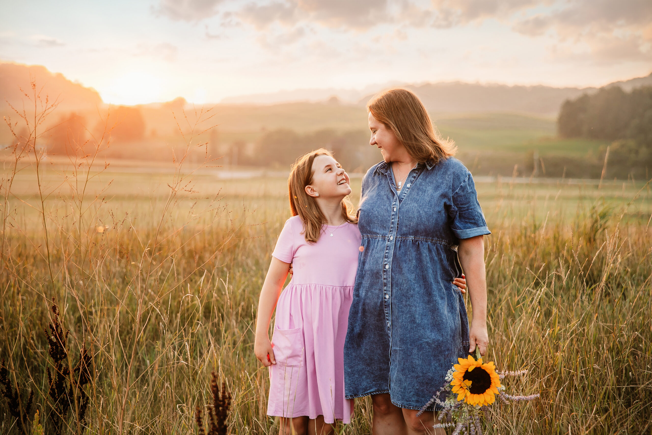 Mother daughter portrait session at sunset near Madison Wisconsin